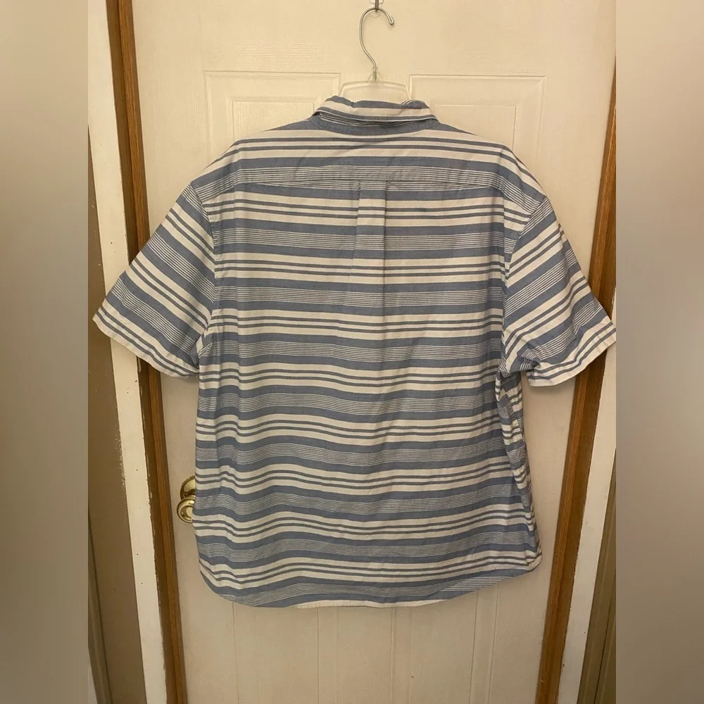 J. Crew Blue and White Striped Short-Sleeve Boating Shirt